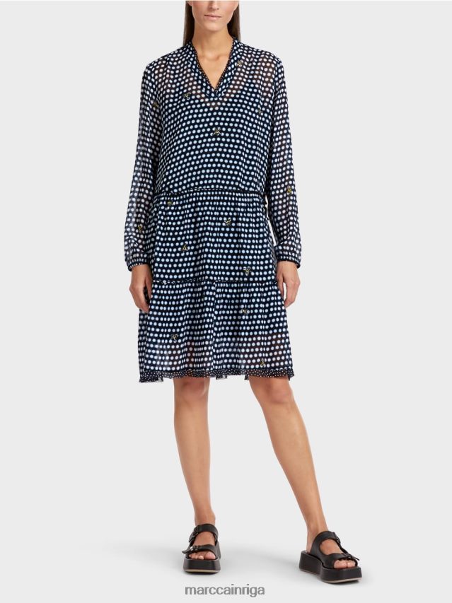 apģērbs melns VRBHXD120 Marc Cain punktveida kleita no viskozes krepa