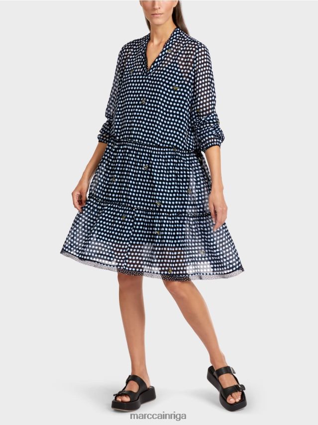 apģērbs melns VRBHXD120 Marc Cain punktveida kleita no viskozes krepa