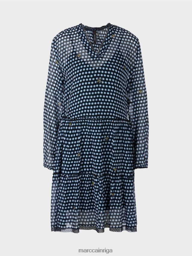 apģērbs melns VRBHXD120 Marc Cain punktveida kleita no viskozes krepa