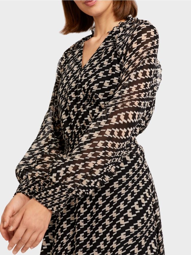 apģērbs melns VRBHXD127 Marc Cain gara kleita ar ģeometrisku dizainu