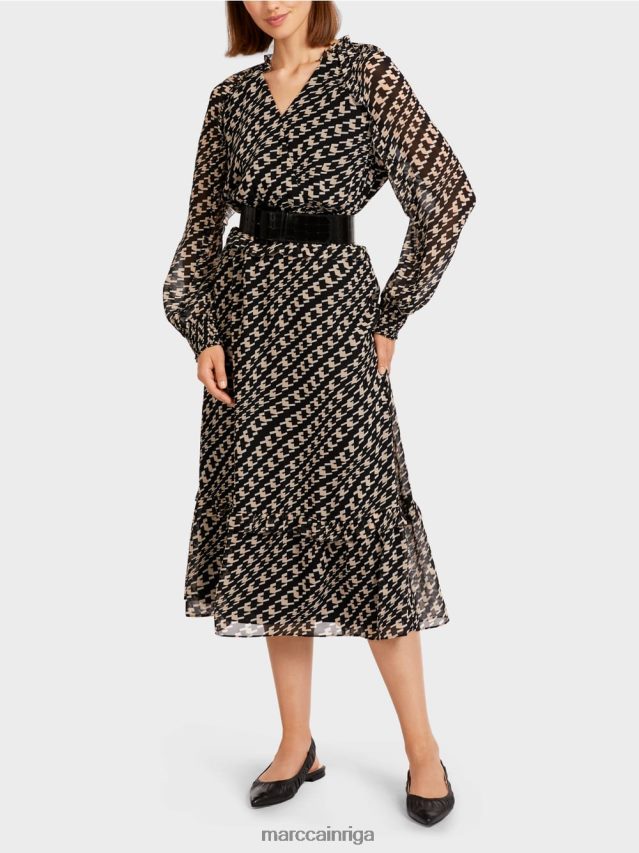 apģērbs melns VRBHXD127 Marc Cain gara kleita ar ģeometrisku dizainu