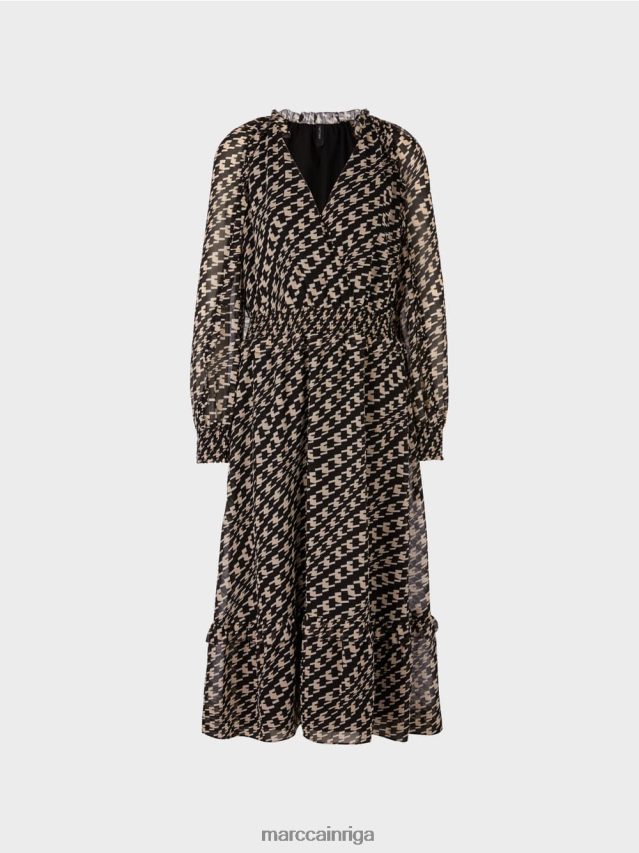 apģērbs melns VRBHXD127 Marc Cain gara kleita ar ģeometrisku dizainu