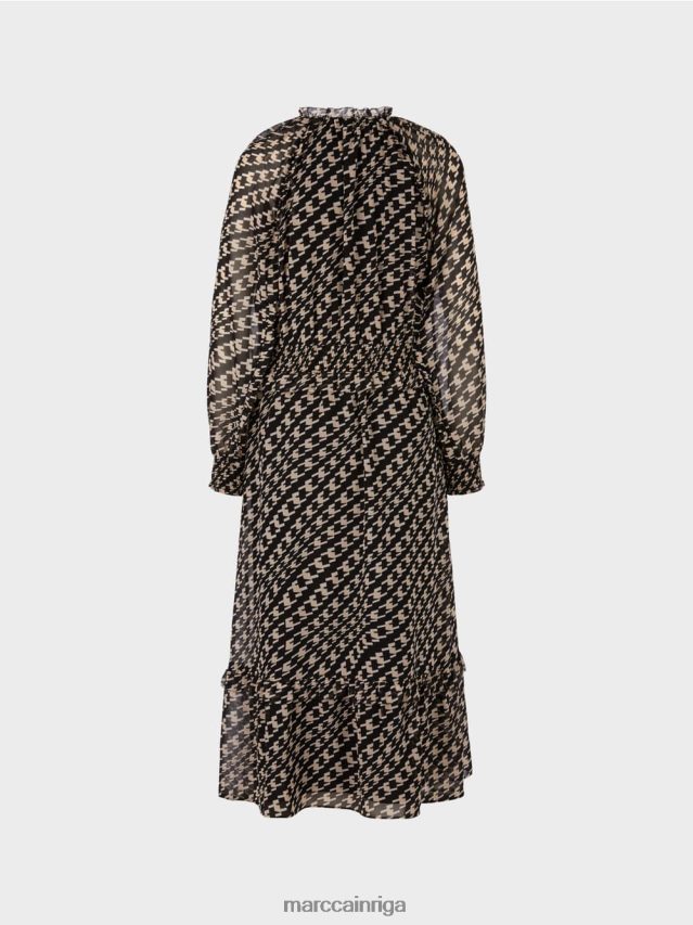 apģērbs melns VRBHXD127 Marc Cain gara kleita ar ģeometrisku dizainu