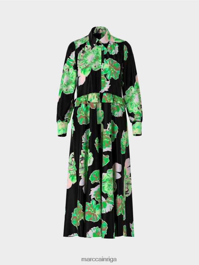 apģērbs melns VRBHXD12 Marc Cain sievišķīga kleita ar apkakli