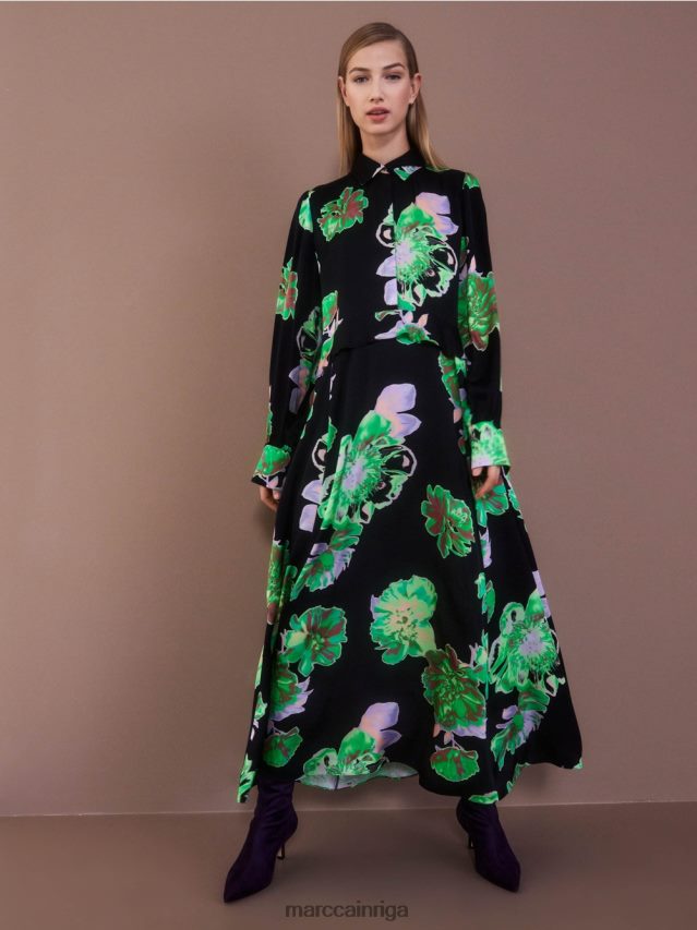 apģērbs melns VRBHXD12 Marc Cain sievišķīga kleita ar apkakli