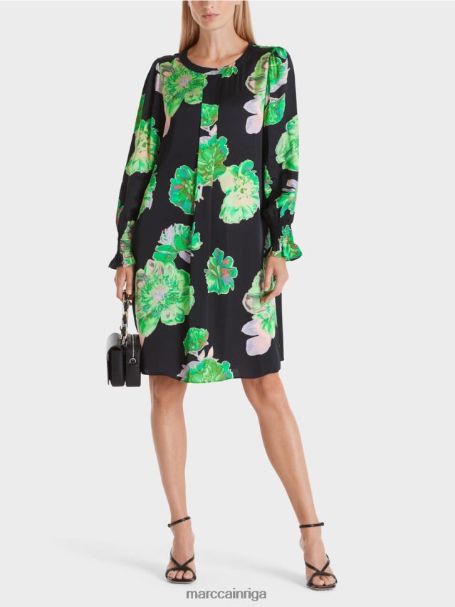 apģērbs melns VRBHXD13 Marc Cain kleita ar ziedu apdruku