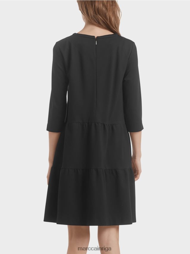 apģērbs melns VRBHXD145 Marc Cain džersija kleita ar daudzpakāpju volāniem
