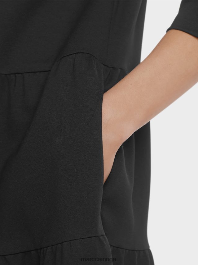 apģērbs melns VRBHXD145 Marc Cain džersija kleita ar daudzpakāpju volāniem