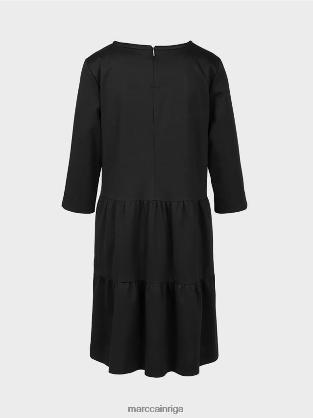 apģērbs melns VRBHXD145 Marc Cain džersija kleita ar daudzpakāpju volāniem