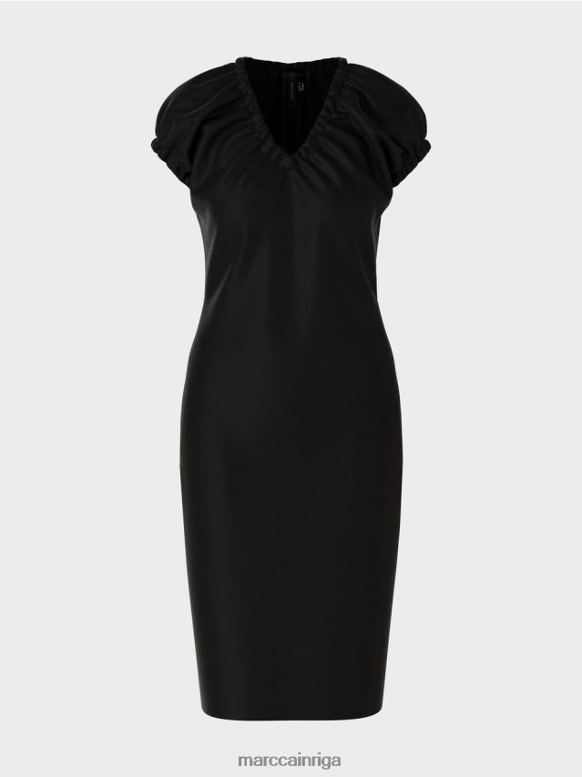 apģērbs melns VRBHXD34 Marc Cain pieguļoša kleita ar v veida kakla izgriezumu