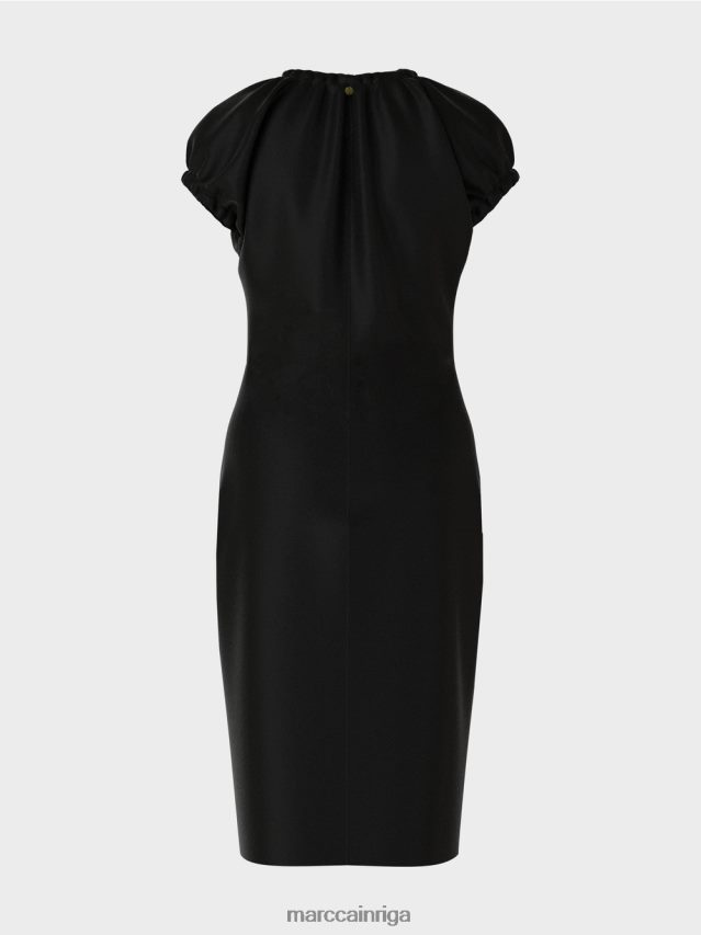 apģērbs melns VRBHXD34 Marc Cain pieguļoša kleita ar v veida kakla izgriezumu