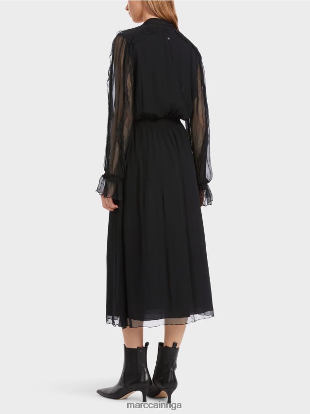 apģērbs melns VRBHXD6 Marc Cain rotaļīga kleita no krokaina šifona