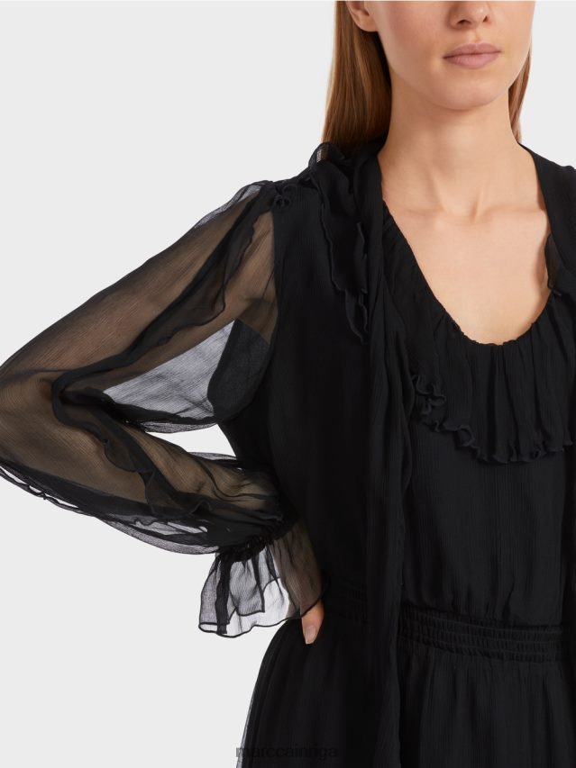 apģērbs melns VRBHXD6 Marc Cain rotaļīga kleita no krokaina šifona