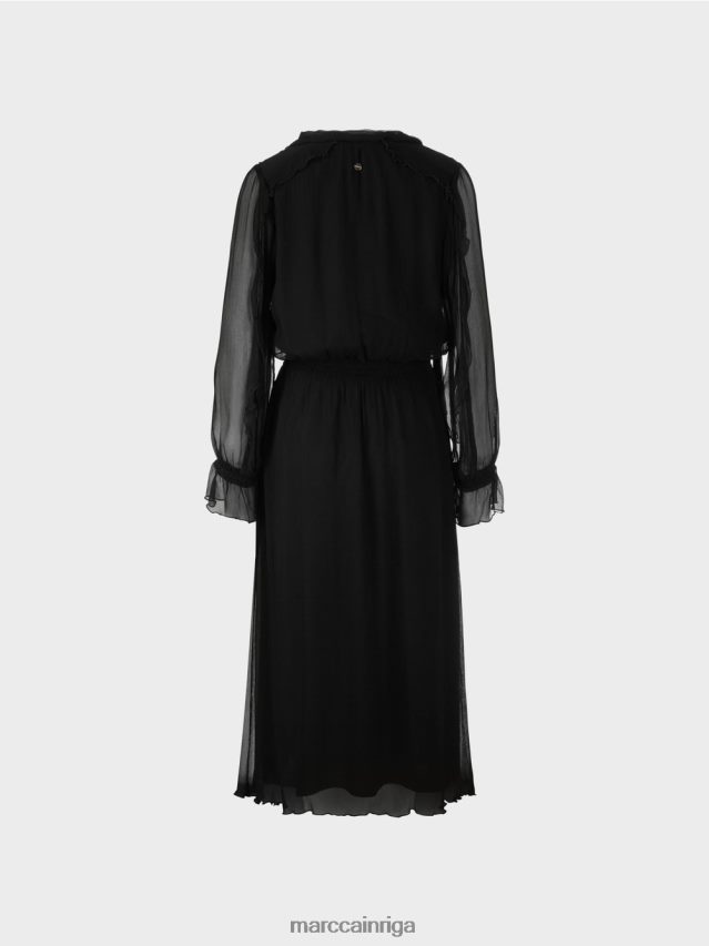 apģērbs melns VRBHXD6 Marc Cain rotaļīga kleita no krokaina šifona