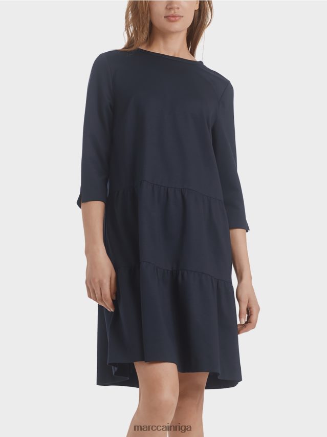 apģērbs pusnakts zils VRBHXD146 Marc Cain džersija kleita ar daudzpakāpju volāniem