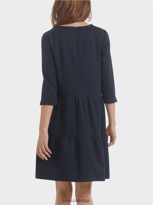 apģērbs pusnakts zils VRBHXD146 Marc Cain džersija kleita ar daudzpakāpju volāniem