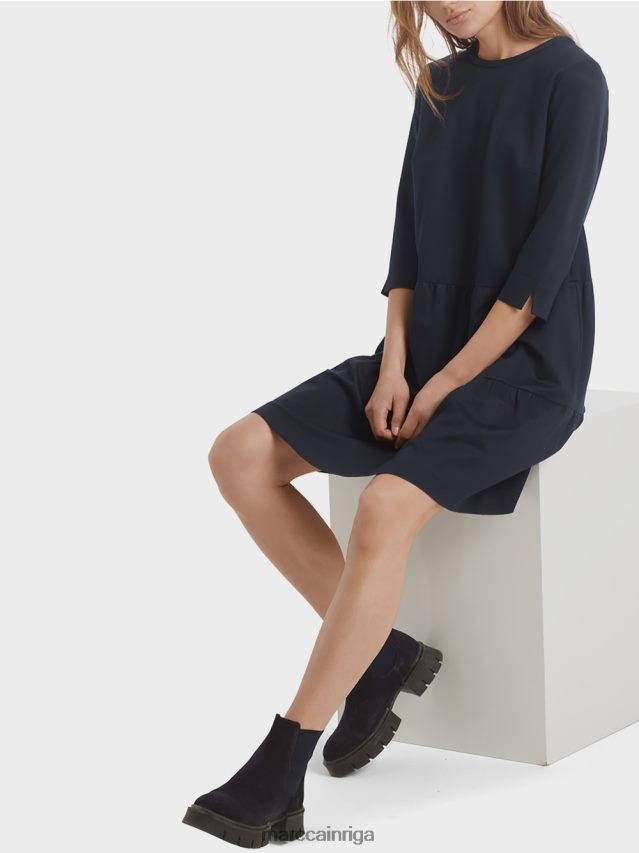 apģērbs pusnakts zils VRBHXD146 Marc Cain džersija kleita ar daudzpakāpju volāniem