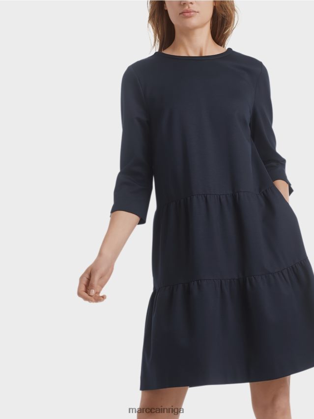 apģērbs pusnakts zils VRBHXD146 Marc Cain džersija kleita ar daudzpakāpju volāniem