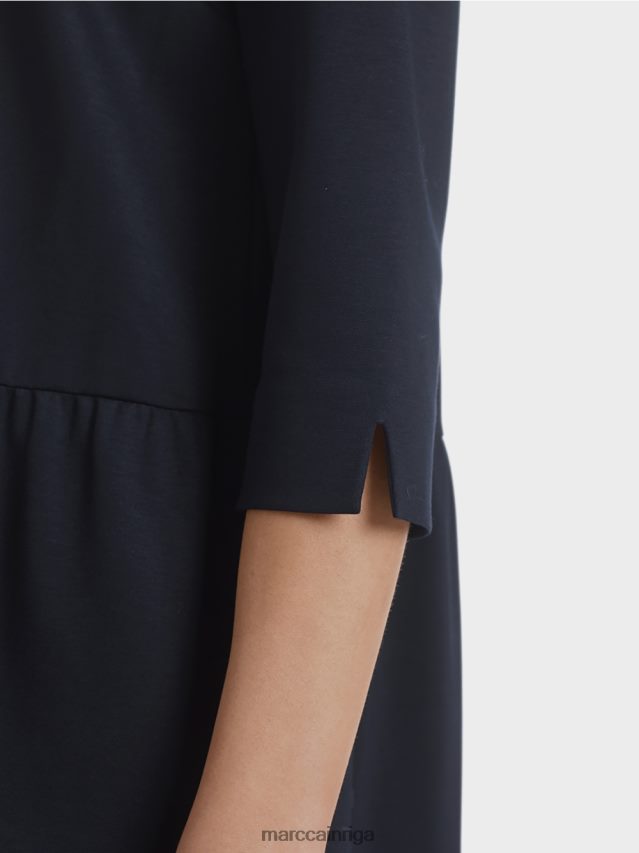 apģērbs pusnakts zils VRBHXD146 Marc Cain džersija kleita ar daudzpakāpju volāniem