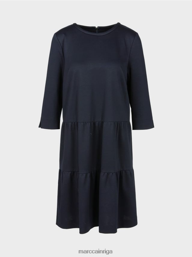 apģērbs pusnakts zils VRBHXD146 Marc Cain džersija kleita ar daudzpakāpju volāniem