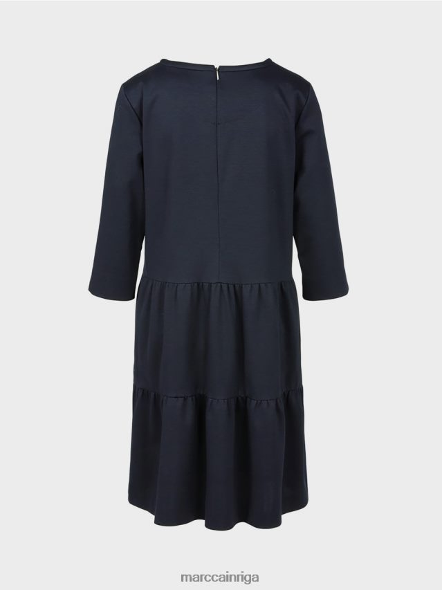 apģērbs pusnakts zils VRBHXD146 Marc Cain džersija kleita ar daudzpakāpju volāniem