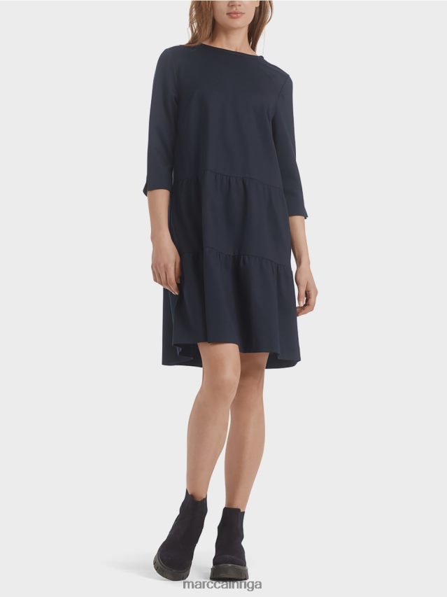 apģērbs pusnakts zils VRBHXD146 Marc Cain džersija kleita ar daudzpakāpju volāniem