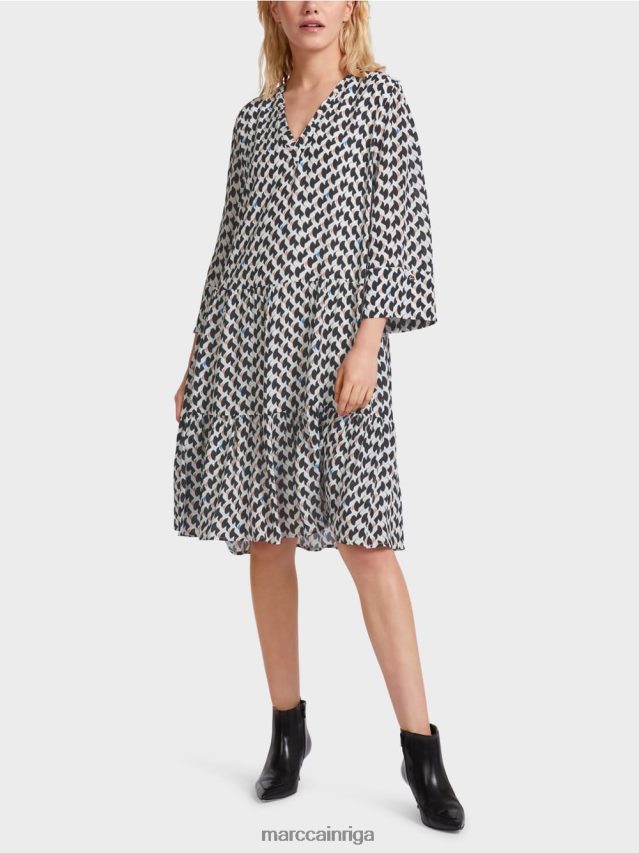 apģērbs pusnakts zils VRBHXD53 Marc Cain apdrukāta kleita ar volāniem