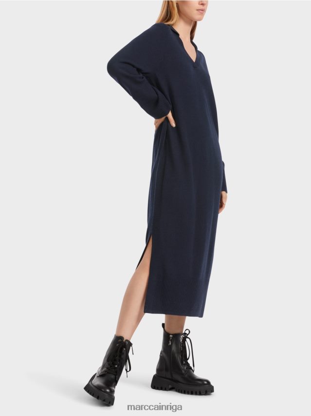 apģērbs pusnakts zils VRBHXD5 Marc Cain gara adīta \"pārdomāt kopā\" ​​kleita