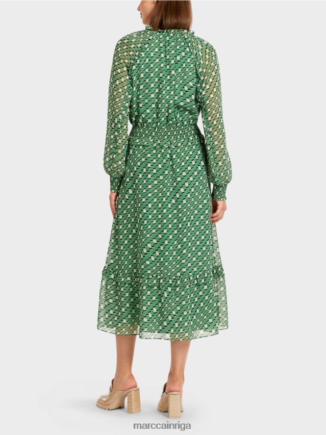 apģērbs sūnu zaļa VRBHXD124 Marc Cain gara kleita ar ģeometrisku dizainu