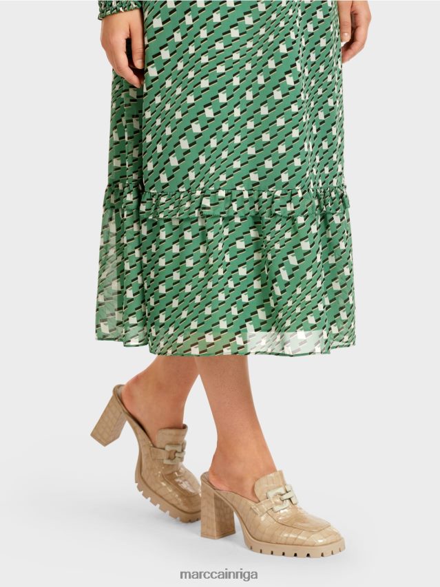 apģērbs sūnu zaļa VRBHXD124 Marc Cain gara kleita ar ģeometrisku dizainu