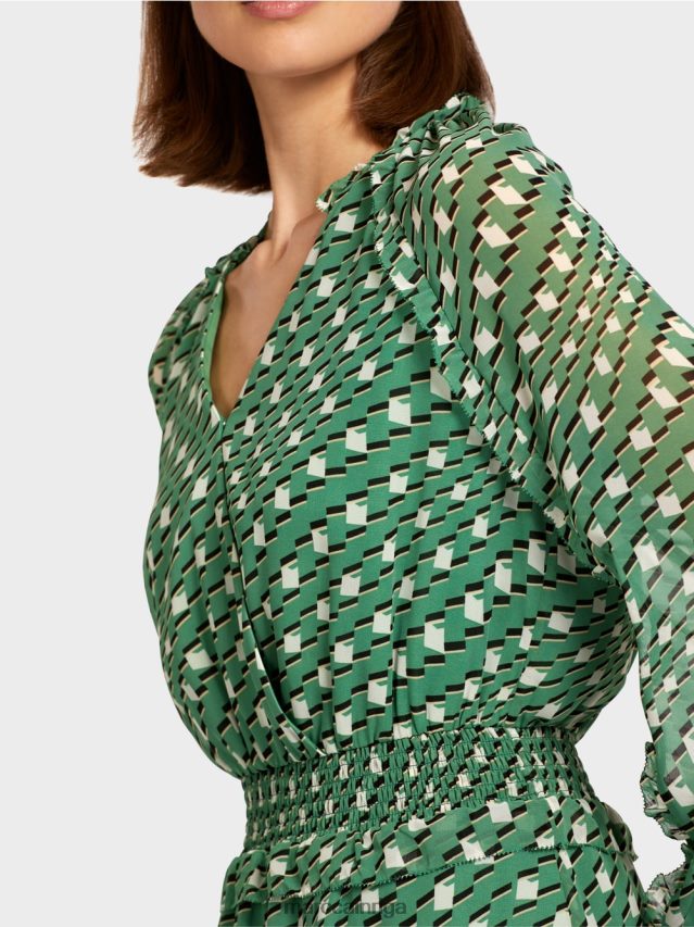 apģērbs sūnu zaļa VRBHXD124 Marc Cain gara kleita ar ģeometrisku dizainu