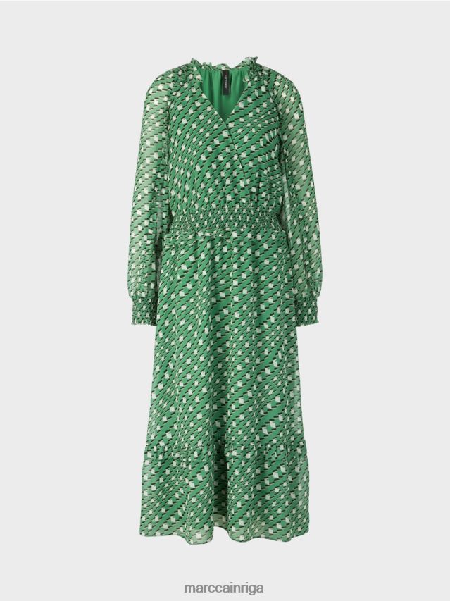 apģērbs sūnu zaļa VRBHXD124 Marc Cain gara kleita ar ģeometrisku dizainu