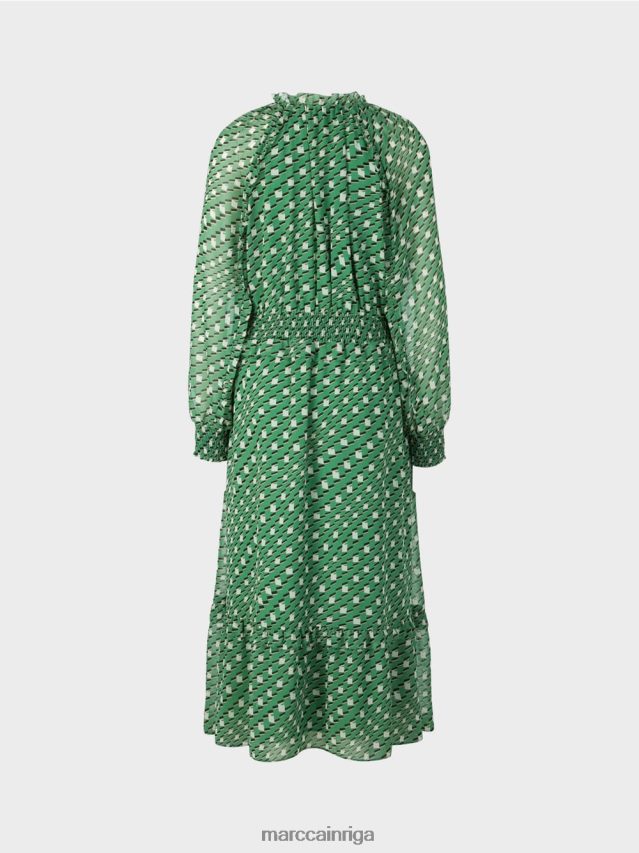 apģērbs sūnu zaļa VRBHXD124 Marc Cain gara kleita ar ģeometrisku dizainu