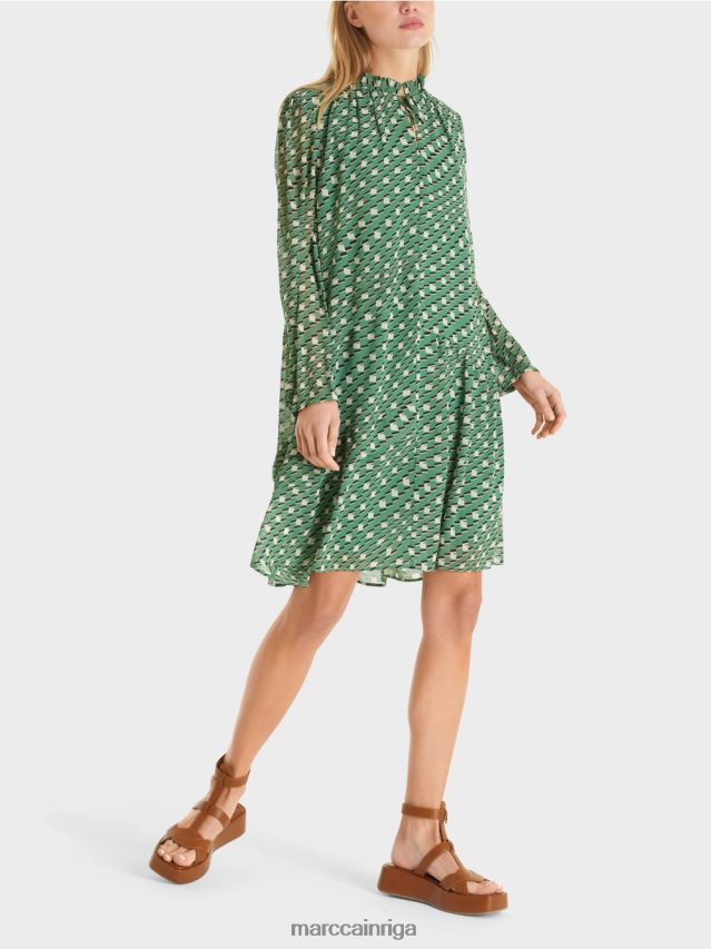apģērbs sūnu zaļa VRBHXD129 Marc Cain kleita ar grafisku rakstu