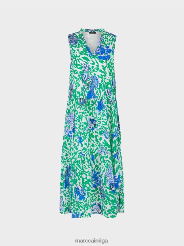 apģērbs spilgta bazilika lapa VRBHXD54 Marc Cain apdrukāta kleita ar volāniem
