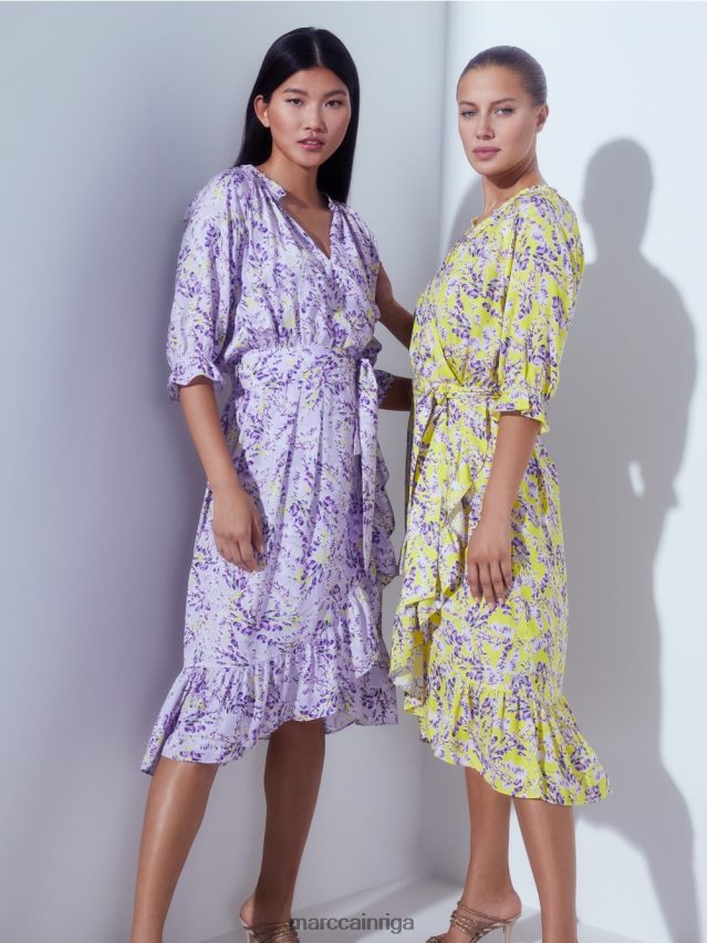 apģērbs spilgti ceriņi VRBHXD80 Marc Cain apdrukāta kleita ar aptinuma efektu