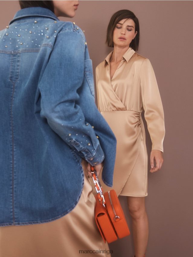 apģērbs spilgts īriss VRBHXD20 Marc Cain kleita ar ietīšanas efektu