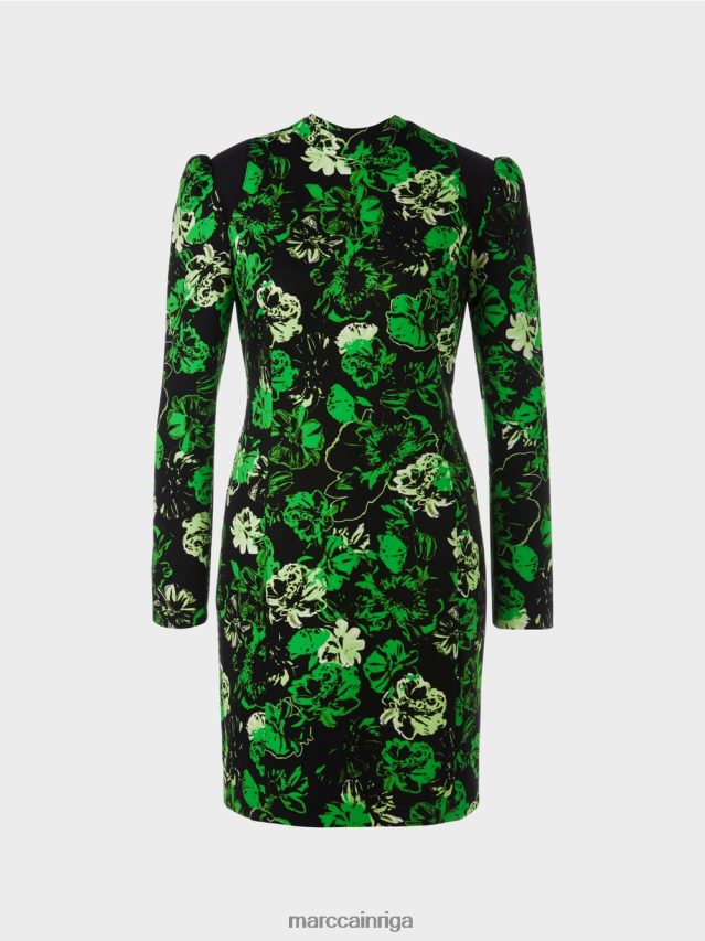 apģērbs tumši ābolu zaļš VRBHXD11 Marc Cain kleita ar balonu piedurknēm