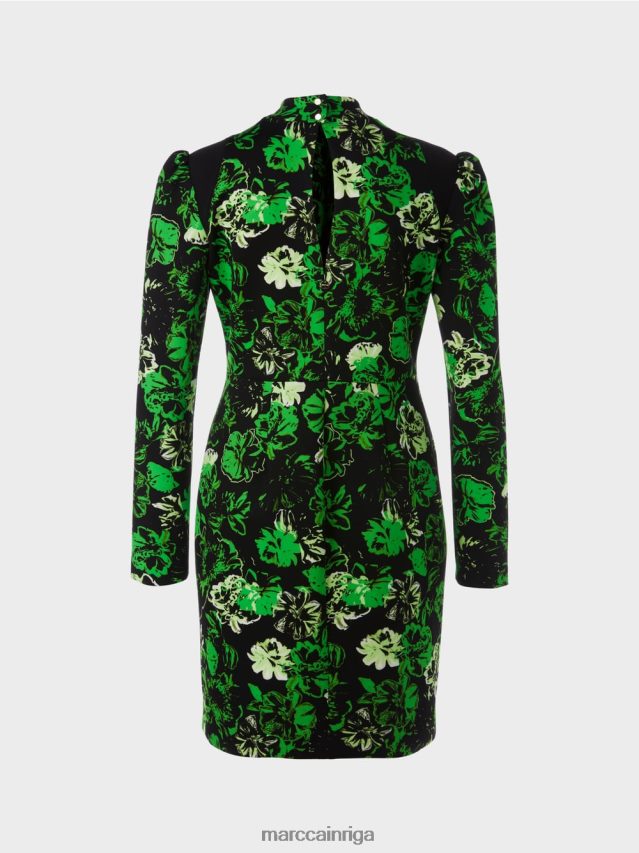 apģērbs tumši ābolu zaļš VRBHXD11 Marc Cain kleita ar balonu piedurknēm