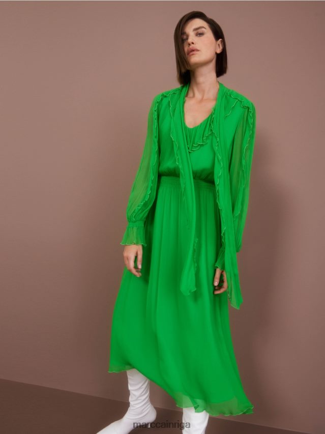 apģērbs tumši ābolu zaļš VRBHXD9 Marc Cain rotaļīga kleita no krokaina šifona