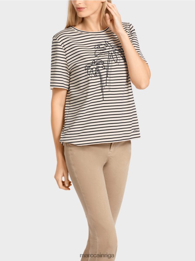 apģērbs Indijas rieksti VRBHXD1393 Marc Cain svītrains t-krekls ar aplikāciju