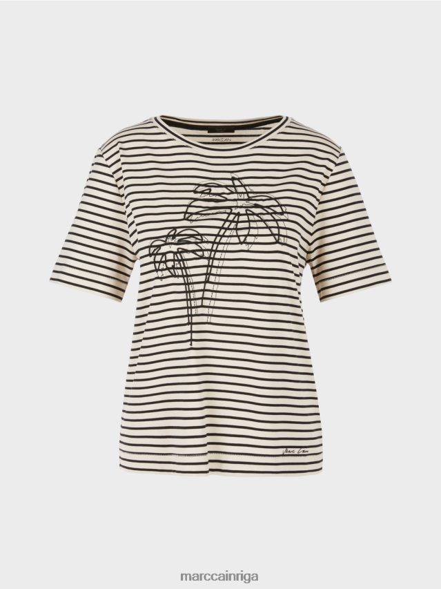 apģērbs Indijas rieksti VRBHXD1393 Marc Cain svītrains t-krekls ar aplikāciju
