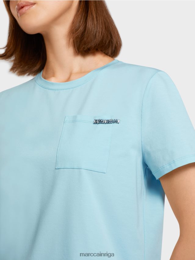 apģērbs atmosfēras zils VRBHXD1450 Marc Cain T-krekls ar izrotātu krūšu kabatu