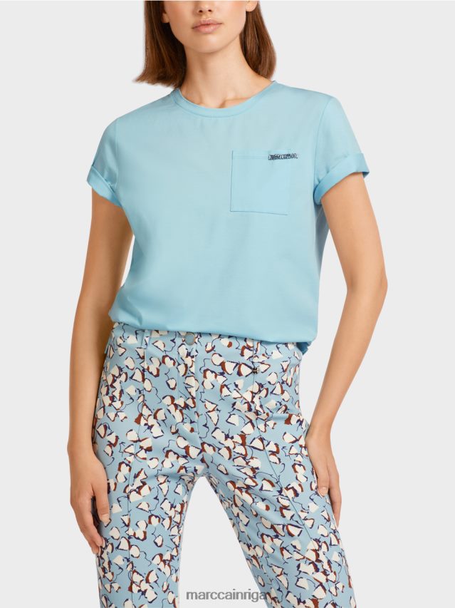 apģērbs atmosfēras zils VRBHXD1450 Marc Cain T-krekls ar izrotātu krūšu kabatu