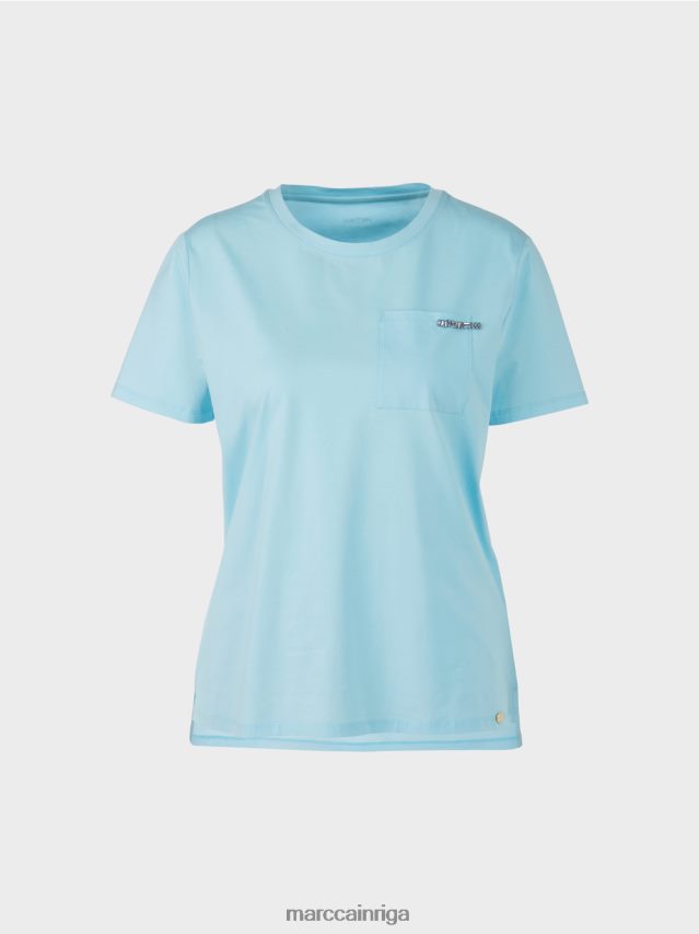 apģērbs atmosfēras zils VRBHXD1450 Marc Cain T-krekls ar izrotātu krūšu kabatu