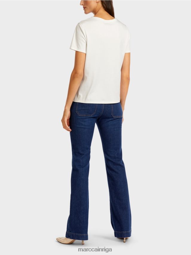 apģērbs atmosfēras zils VRBHXD1454 Marc Cain t-krekls ar krellēm un 60. gadu dizainu