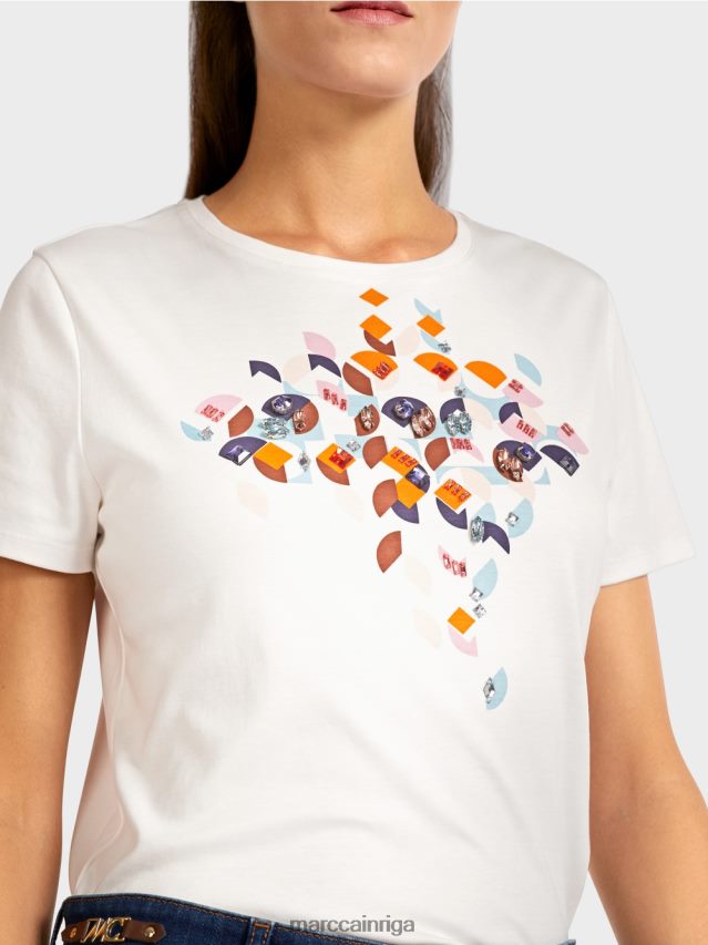 apģērbs atmosfēras zils VRBHXD1454 Marc Cain t-krekls ar krellēm un 60. gadu dizainu