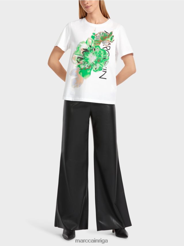 apģērbs balts VRBHXD1245 Marc Cain spīdīgs "pārdomāt kopā" ​​t-krekls