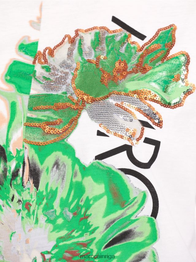 apģērbs balts VRBHXD1245 Marc Cain spīdīgs \"pārdomāt kopā\" ​​t-krekls