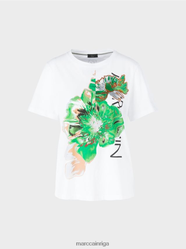 apģērbs balts VRBHXD1245 Marc Cain spīdīgs \"pārdomāt kopā\" ​​t-krekls